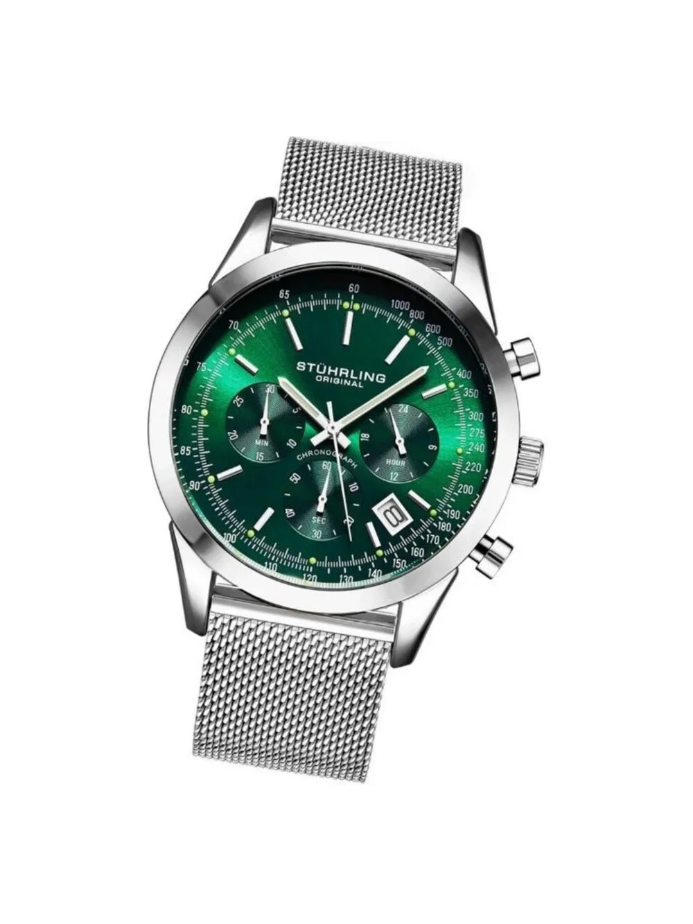 NWT Stuhrling Original Monaco Chronograph Quartz Green Dial Men's Watch